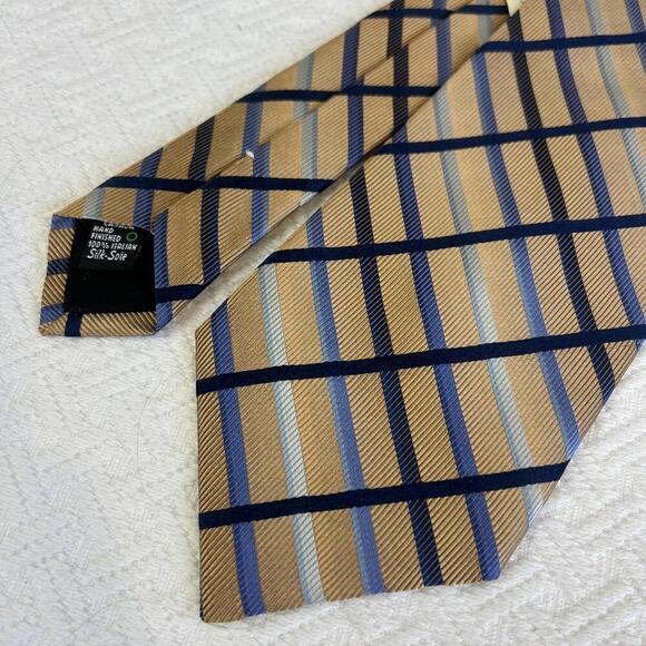 Brand New Hathaway 100% Silk The Bay Brown Blue Men's Neck Tie 80s Retro Office - Picture 3 of 8
